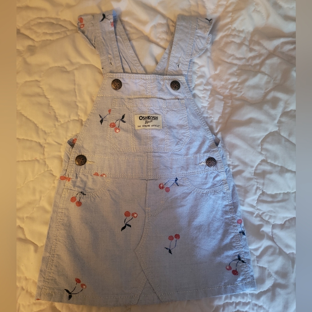 OshKosh B'gosh Light Blue Overalls with Cherry Design Size 9Months